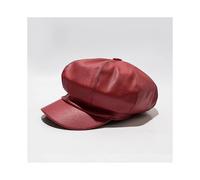 (As show, One size) Leather octagonal cap children's autumn British tide Japanese Korean version of the spring and autumn fashion versatilewine red
