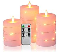 (As show, One size) LED Candles 360 Degree Viewing Angle, with Starry String Lights, 3 Pack LED Candles, with 10 Key Remote Control, 24-Hour Timer Function, Christmas Dec