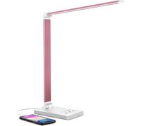 (As show, One size) LED Desk Lamp Dimmable Table Lamp Reading Lamp with USB Charging Port, 5 Lighting Modes, Sensitive Control, 30/60 Minutes Auto-Off Timer(Pink)