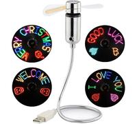 (As show, One size) LED USB Fan, New Creative Programmable USB-Powered Portable Fan, Mini Gooseneck DIY Message Fan for laptop and computer-Colorful Lights