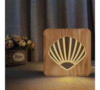 (As show, One size) Light Bulb Night Light For Shell Wooden 3d Lamp Creative Wooden Lights Simple Decorative Lights 3d Wood Carving Pattern Led Night Light For Desk