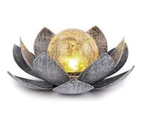 (As show, One size) Lights Outdoor Garden, Crackle Globe Glass Lotus Decoration, Waterproof LED Metal Flower Lights for Patio,Lawn,Walkway,Tabletop