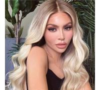 (As show, One size) Long synthetic wig with natural waves and long curls in gradient color