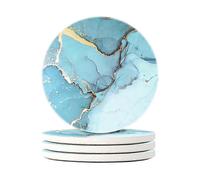 (As show, One size) Lot de 4 sous-Verres Ronds en (Bleu Ciel, Paquet de 4) Pierre absorbante avec Base en lige et Pierre en cramique, Dessous de Verre dcoratif pour Tasse