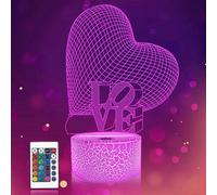 (As show, One size) Love 3D Lamp Night Light for Girls, Attivolife Heart Night Light with Remote Control