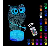 (As show, One size) Lucky Owl Night Light for Kids, 3D Optical Illusion Night Lamp with Remote Control & 16 Color Changing Desk Table Lamp