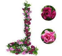 (As show, One size) (Magenta) 2pcs Artificial Flower Garlands 15.8 Feet Rose Vine Silk Hanging Flowers for Wedding Arch Party Home Garden Wall Decor