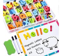 (As show, One size) Magnetic Letters and Numbers for Children 2 sets of uppercase letters, 6 sets of lowercase letters, 10 numbers, 7 symbols Magnets for Children, a Ma