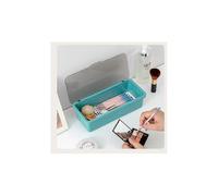(As show, One size) Makeup Brush Storage Box with Dust Cover Eye Makeup Egg Travel Portable Storage Bucket Blue