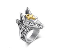 (As show, One size) men Stainless Steel Egyptian God Anu old Ankh Cross Ring Anu east Biker Band Animal Finger Ring Fashion Jewelry