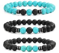 (As show, One size) Mens Beaded Bracelets Matte Lava Rock Volcanic Stone Beads for Women Stretch Bracelet Fashion Jewelry Blue Howlite -