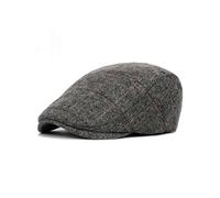(As show, One size) Men's newsboy cap classic herringbone tweed wool blend flat top hat