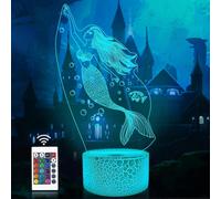 (As show, One size) Mermaid 3D Illusion Lamp, Attivolife Princess Night Light with Remote Control + Timer 16 Color Changing Desk Lamps
