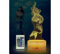 (As show, One size) Mermaid 3D Illusion Lamp Night Light, Mermaids Decor for Girls Room, Dimmable Brightness/16 Colors Changes/Remote & Touch Control Bedside Lamps