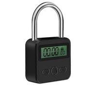 (As show, One size) Metal Timer Lock LCD Display Multi-Function Electronic Time 99 Hours Max Timing USB Rechargeable Timer Padlockblack