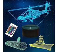 (As show, One size) Military Weapons 3D Lamp Kits,Navy Gguided Missile Destroyer, Submarine,Tank,Helicopter 3D Night Light for Kids (4 Patterns) with Remote Control