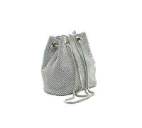 (As show, One size) Mini silver bucket bag for women with shiny rhinestones small shoulder bag evening clutch bag for women