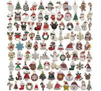 (As show, One size) Mix 100 Christmas drip oil alloy diy ornament accessories Santa snowman bell elk bracelet charm