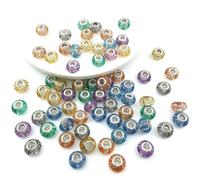 (As show, One size) Mix 50Pcs coloured beads with large holes Trendy style Many styles to choose from DIY beading basic snake bone bracelet accessories(Fine Glitter Beads