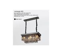(As show, One size) Modern Luxury Crystal Led Chandelier Rectangular/Round Pendant Lamp For Living Dining Room Villa Black Ceiling Hanging Light