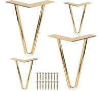 (As show, One size) MSBD 10cm Metal Furniture Legs, 4Pcs Iron Hairpin Table Legs with Screws - Gold