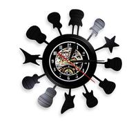 (As show, One size) Music Vinyl Record Wall Clock -Instrument Guitar Series Vinyl Wall Clock - Vinyl Clock - Living Room Wall Decor - Unique Gifts for Music Lover