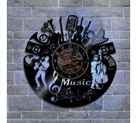 (As show, One size) Music Vinyl Record Wall Clock -Musical Instruments LED Light Wall Clock -Vinyl Clock -Living Room Wall Decor - Unique Gifts for Music Lover