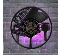 (As show, One size) Music Vinyl Record Wall Clock -Piano Pattern LED Light Wall Clock -Vinyl Clock -Living Room Wall Decor - Unique Gifts for Music Lover
