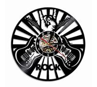 (As show, One size) Music Vinyl Record Wall Clock -Rock Guitar Vinyl Wall Clock - Vinyl Clock - Living Room Wall Decor - Unique Gifts for Music Lover