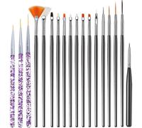 (As show, One size) Nail Art Brush Set, 15 Pieces Nail Art Brush, 3 Pieces Nail Detail Brushes, Drawing Pen Set Nail Tool for Watercolor Nail Art Brush, Black + Purple