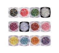 (As show, One size) Nail Art Diamond Sequins Stereo Rhombus-1g Pack 12 Colors Setmake up