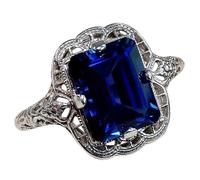 (As show, One size) natural Silver Gemstone Luxury Court Blue Birthstone Engagement Wedding Ring