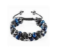 (As show, One size) Natural Tiger Eye Bracelet Male 8mm Obsidian Bracelet Adjustable Double layer Beaded Bracelet