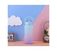 (As show, One size) New large-capacity water bottle with straw gradient frosted outdoor plastic cup sports fitness scale water cup gradient blue and purple 2000ml