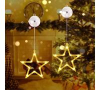 (As show, One size) (NEWPATTERN)LED Star Christmas Lights, Battery Operated, with Suction Cup, Timer, Indoor Warm White Pink, For Christmas Decoration, Balcony, Party, We