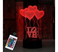 (As show, One size) Night Light 3D LOVE Heart Illusion Lamp,LED Night Lamp 16 Changing Colors with Remote Control Birthday Gift for Daughter Friend Wife Mother Wife,Valen