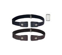 (As show, One size) No Buckle Women/Men Stretch Belt-2-pack black+redbrown-a, Invisible Elastic Belt for Jeans Pants Dresses