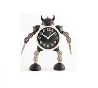 (As show, One size) Non-Ticking Robot Alarm Clock Stainless Metal Wake-up Clock with Flashing Eye Lights and Hand Clip (Black)