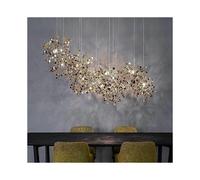 (As show, One size) Nordic modern personality stainless steel chrome leaf LED chandelier living room lamp bar table lamp dining room chandelier