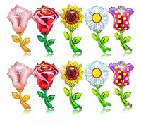 (As show, One size) Other Garden Decorative 10pcs Flower Balloons Foil Balloon Spring Summer Floral Balloon Sunflower Daisy Pink Rose Red Rose Tulip Flower Balloons Decor