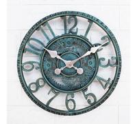 (As show, One size) Outdoor Wall Clock, 30cm Waterproof Garden Clock, Retro Decor Clocks for Home Kitchen Living Room - Not Silent (Turquoise)
