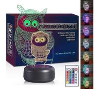 (As show, One size) Owl Night Light Remote Control USB LED 3D Illusion Lamp Birthday Gift Christmas Present