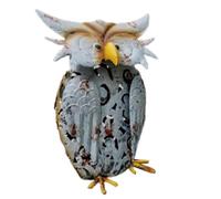 (As show, One size) Owl Statue Antique Painted Solar Light Metal Crafts Garden Lawn Courtyard Decoration Iron Art Anima