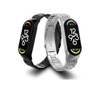 (As show, One size) Pack of 2 Bracelet for Xiaomi Mi Band 7Sliver and black, Xiaomi Replacement Bracelets 304 Stainless Steel Watch Band Bracelet Stretchable Stainless St