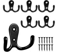 (As show, One size) Pack Of 6 Coat Hooks, Wardrobe Hooks, Double Wall Hooks, Retro Hooks, Wall Metal, Black Gift