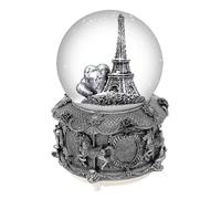 (As show, One size) Paris Eiffel Tower Snow Globe Music Box With Automatic Snowfall And Colorful Lights, 100mm 6" Tall