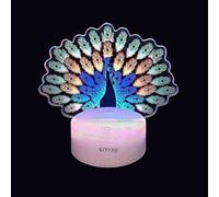 (As show, One size) Peacock 3D Illusion Lamp Night Light Visual Desk Lamp Dynamic Touch LED Three Colorful Creative Gift