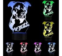 (As show, One size) Pet Dog Puppy 3D Table Lamp Kid Room Night Light American Flexible Pitbull Terrier Designed Home Decor LED Lamp Customized Name with Colors Chan