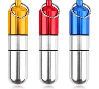 (As show, One size) Pill Case Keychain,3Pcs Waterproof Pill Capsule Bottle Aluminum Pill Box Pocket Toothpick Holder Waterproof Match Case Battery Holder Metal Pill Case