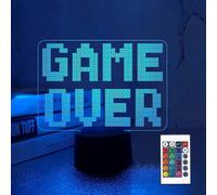 (As show, One size) Pixel Game Over LED 8bit Lamp Night Light 3D Illusion lamp for Kids, 16 Colors Changing with Remote, Kids Bedroom Gaming Room Gamer Gift Decor a